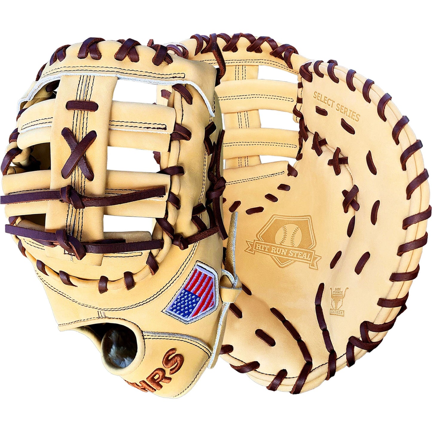 13" Baseball First Base Mitt - Cream with Dark Brown Laces