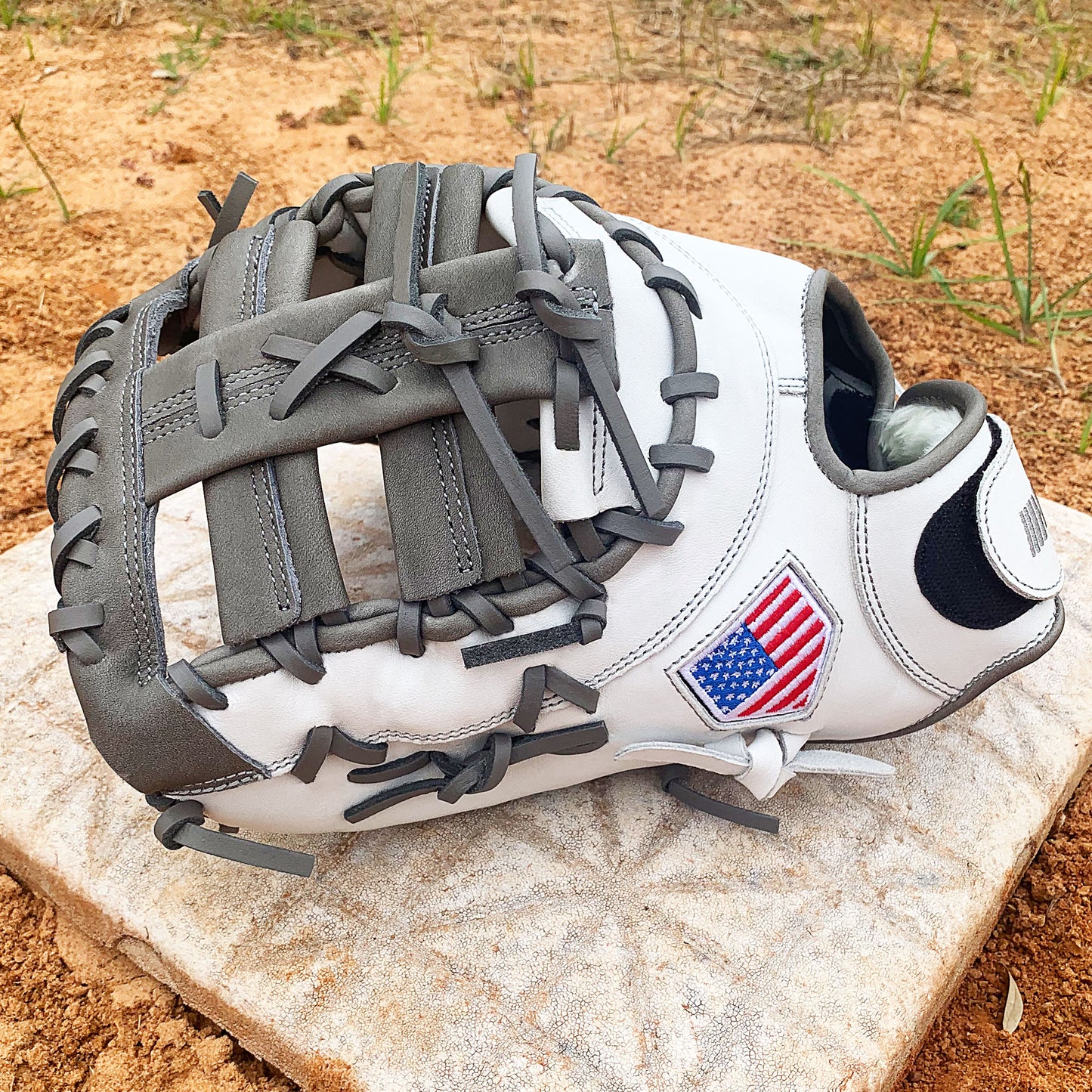 13" Softball First Base Mitt - White with Gray Laces