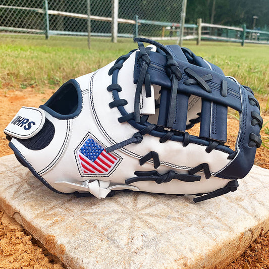 13" Softball First Base Mitt - White with Navy Laces