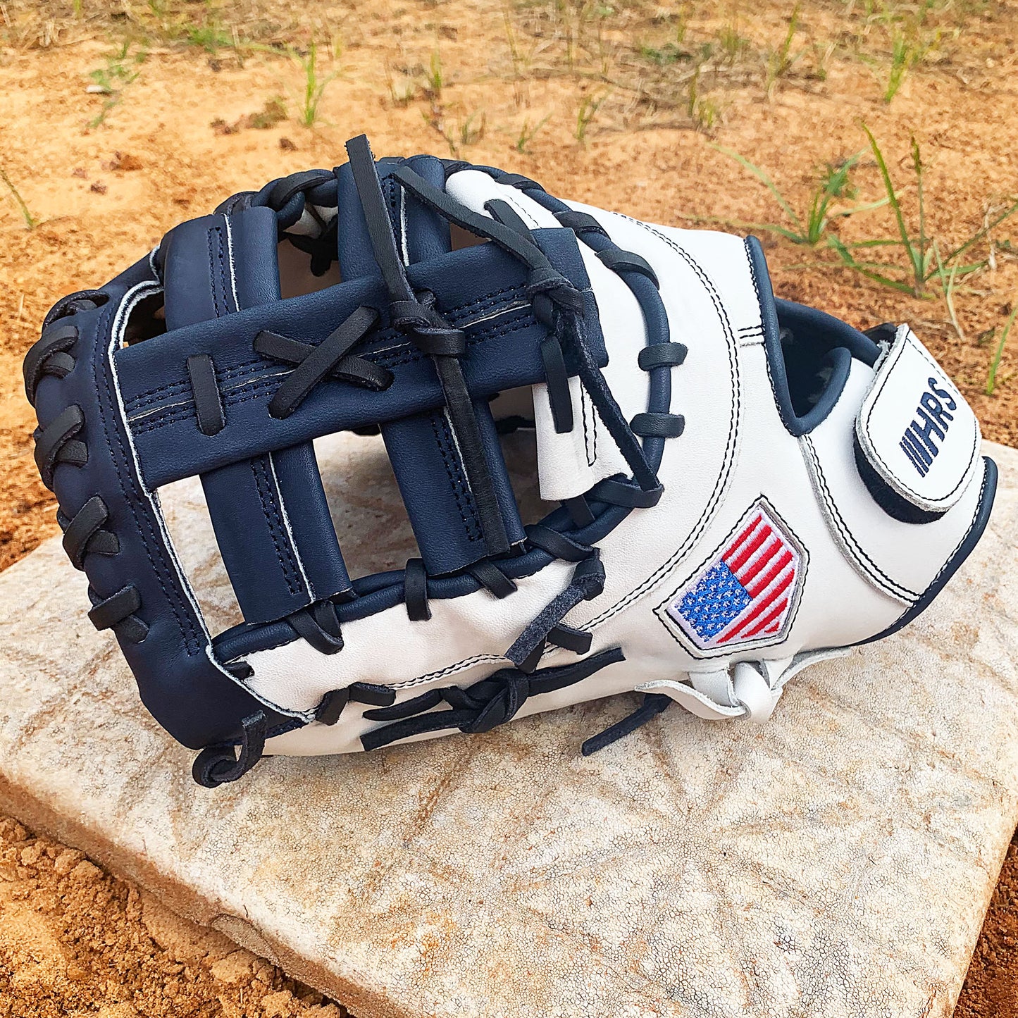 13" Softball First Base Mitt - White with Navy Laces
