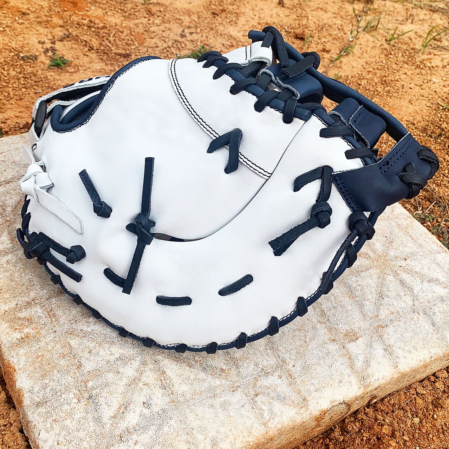 13" Softball First Base Mitt - White with Navy Laces