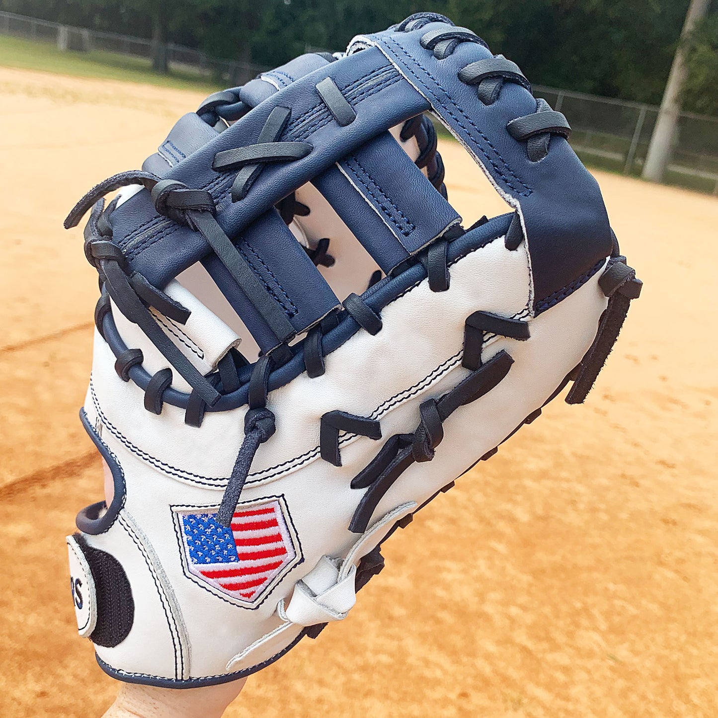 13" Softball First Base Mitt - White with Navy Laces