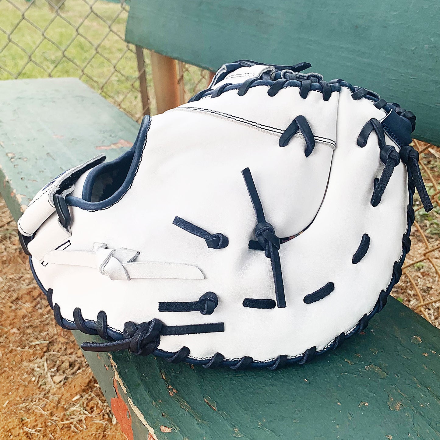 13" Softball First Base Mitt - White with Navy Laces