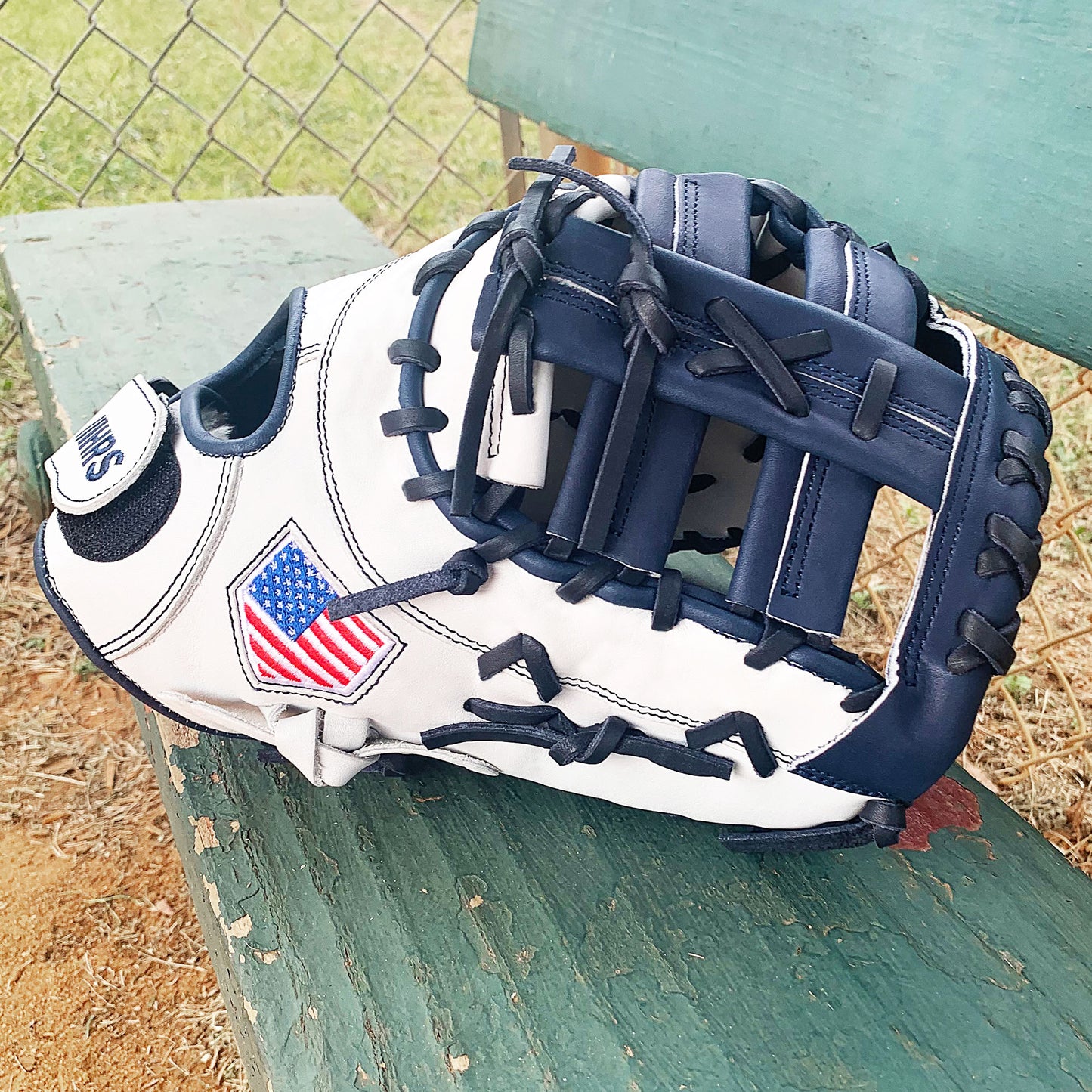 13" Softball First Base Mitt - White with Navy Laces