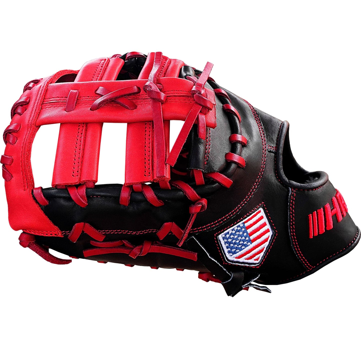 13" Baseball First Base Mitt - Black with Red Web