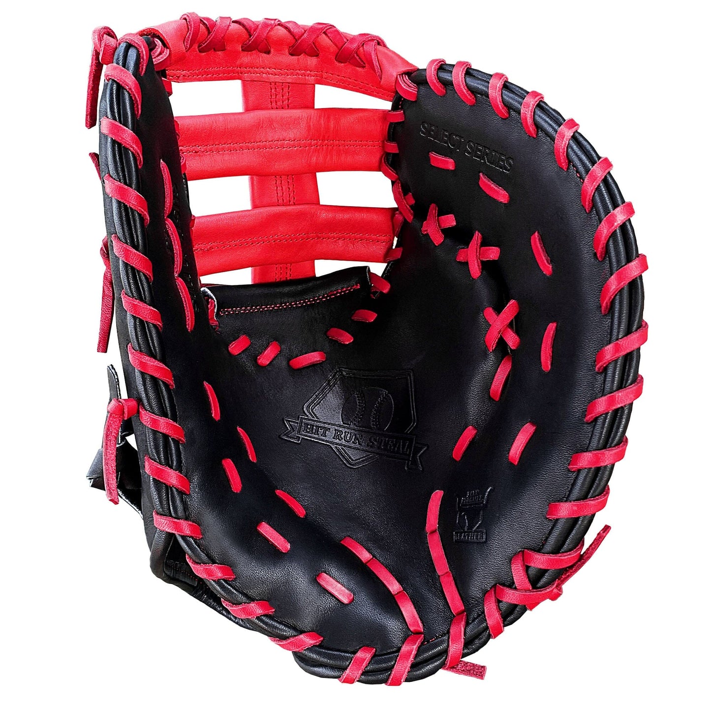 13" Baseball First Base Mitt - Black with Red Web