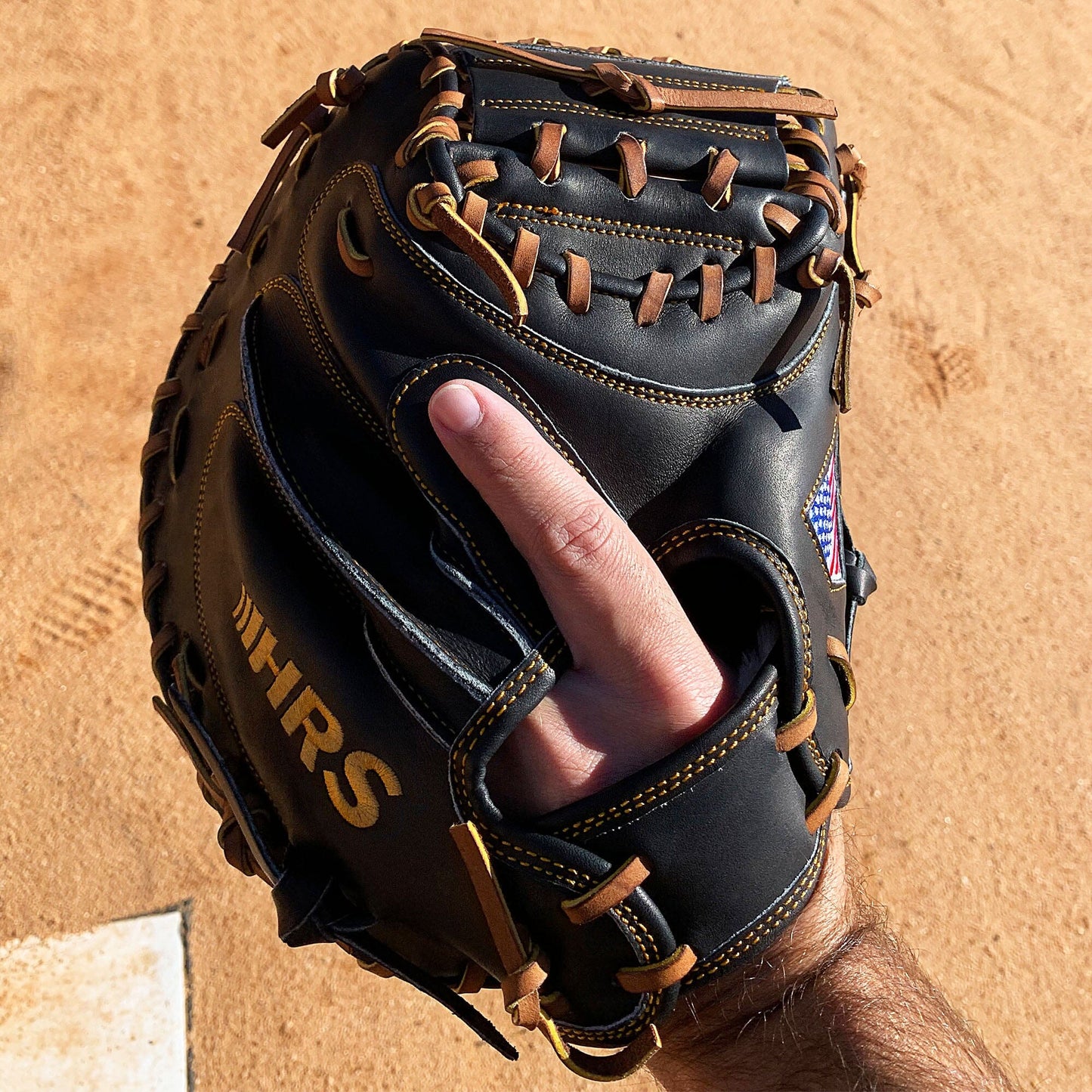 33.5" - Baseball Catcher's Mitt - Black with Tan Laces