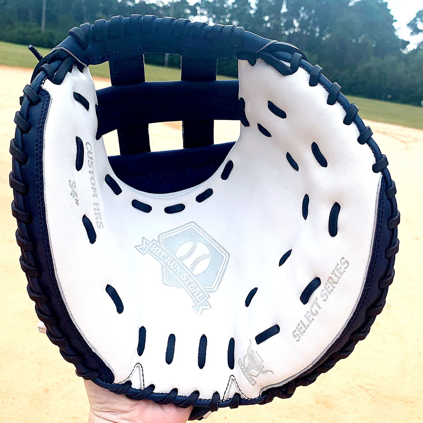 34" Softball Catcher's Mitt - White with Navy Laces