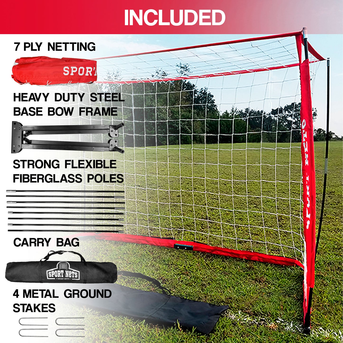 Portable Soccer Goal With Carry Bag - 4 Sizes 4' X 6' - 4' X 8' - 6' X 12' - 7' x 14'