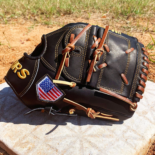 11.75" - Black with Tan Laces - Two Piece Closed Web