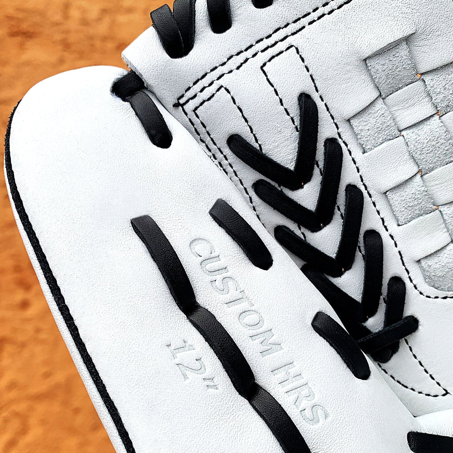 12" White with Black Laces - Grid and Net Web