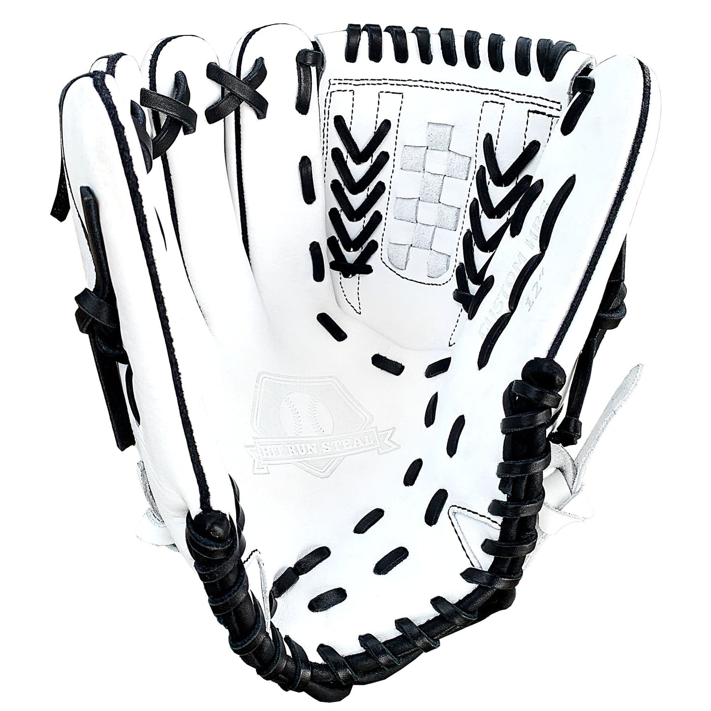 12" White with Black Laces - Grid and Net Web