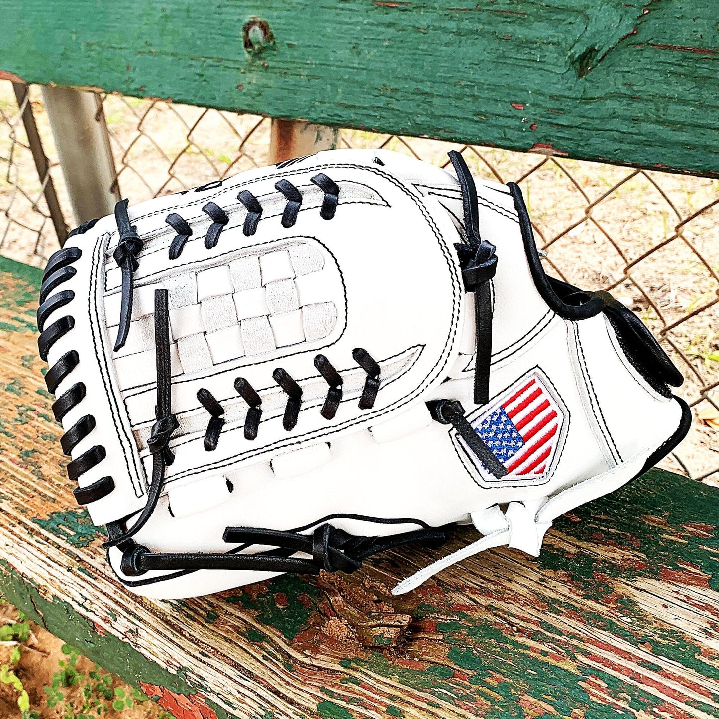 12" White with Black Laces - Grid and Net Web