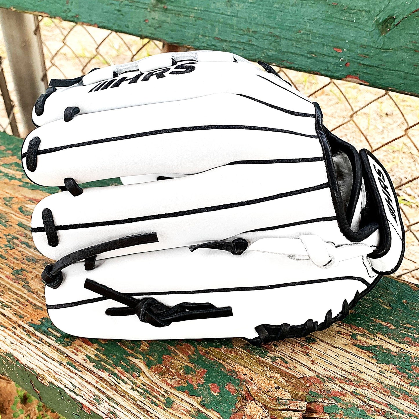 12" White with Black Laces - Grid and Net Web