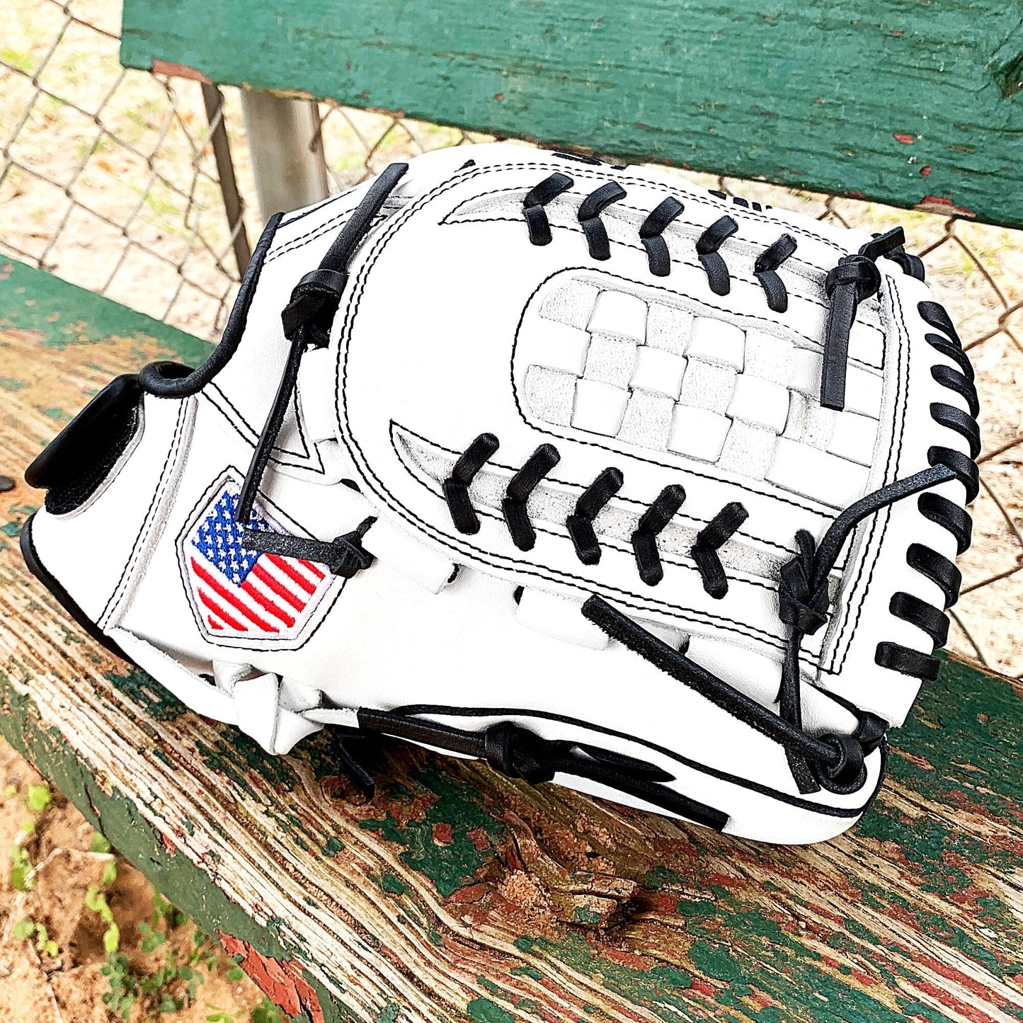 12" White with Black Laces - Grid and Net Web