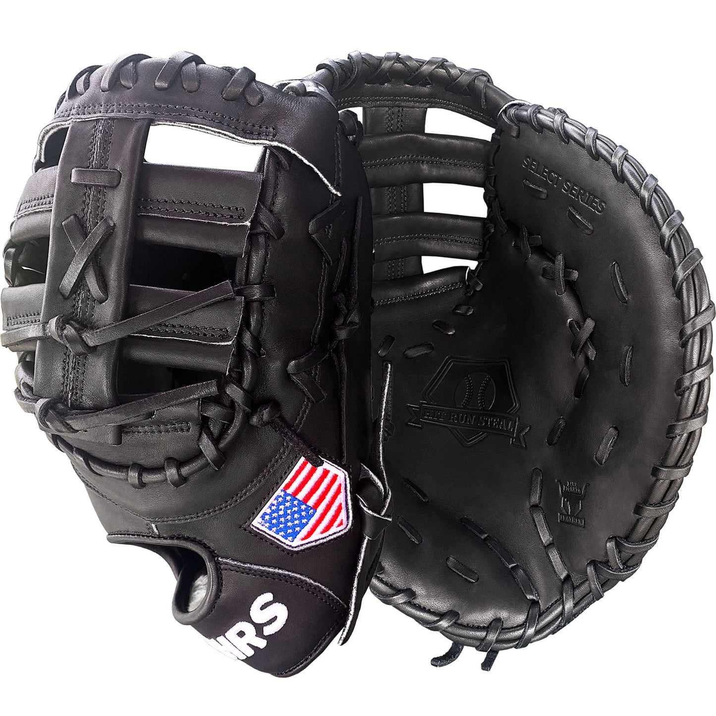 13" Baseball First Base Mitt - Black with Black Laces