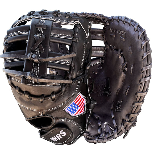 13" Softball First Base Mitt - Black with Black Laces