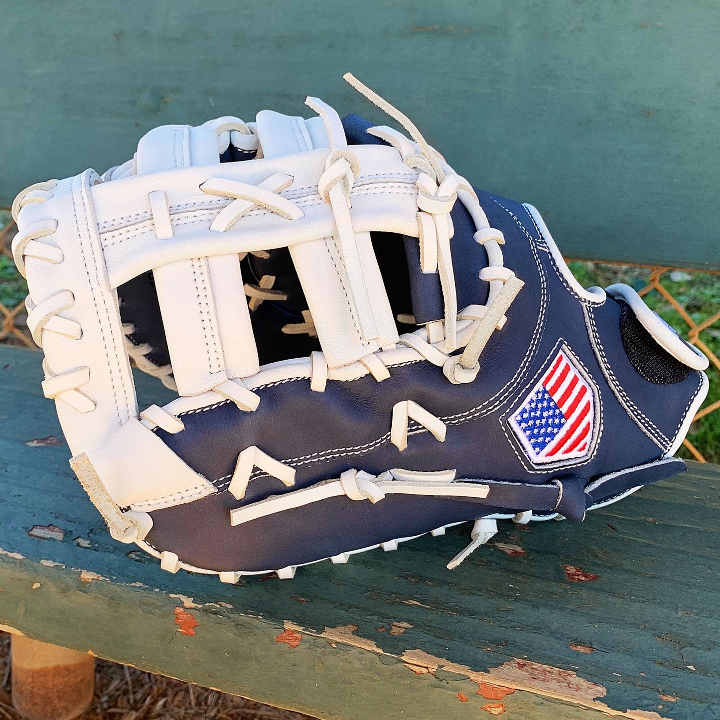 13" Softball First Base Mitt - Navy with White Web