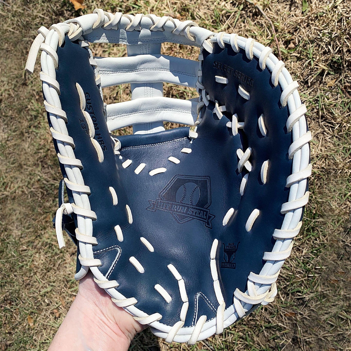 13" Softball First Base Mitt - Navy with White Web