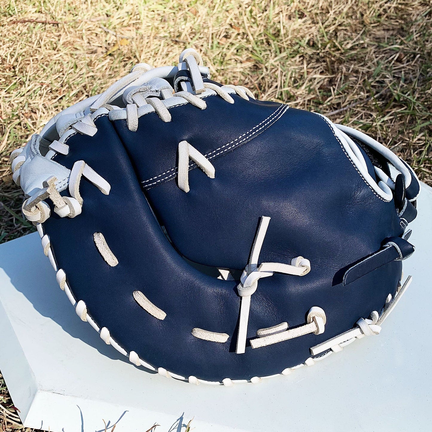 13" Softball First Base Mitt - Navy with White Web