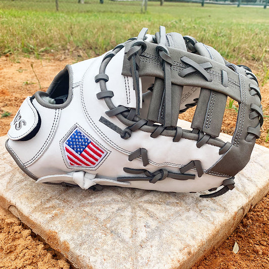 13" Softball First Base Mitt - White with Gray Laces