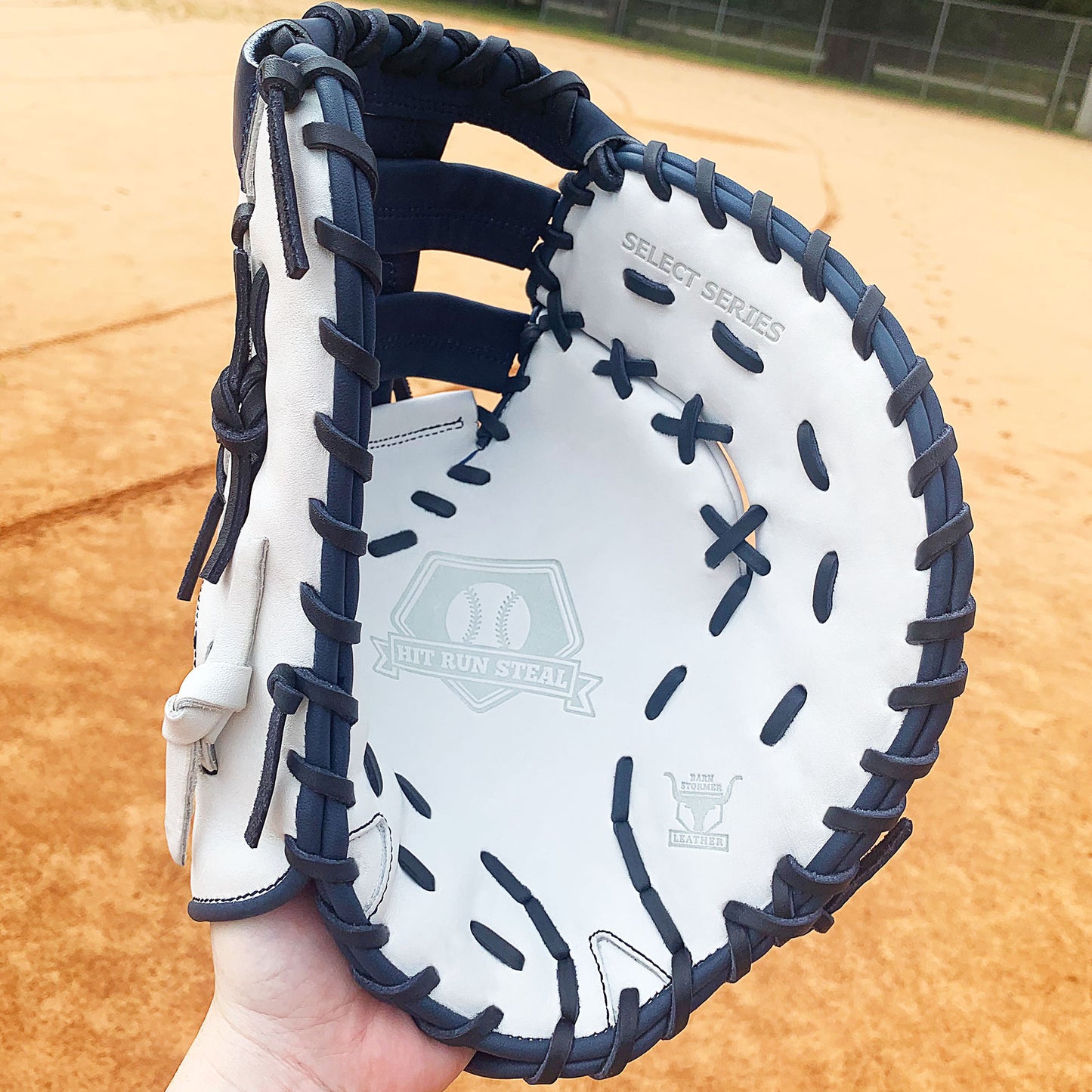 13" Softball First Base Mitt - White with Navy Laces