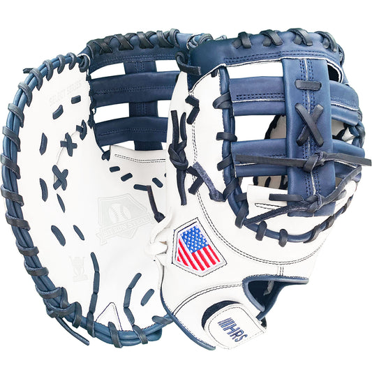 13" Softball First Base Mitt - White with Navy Laces