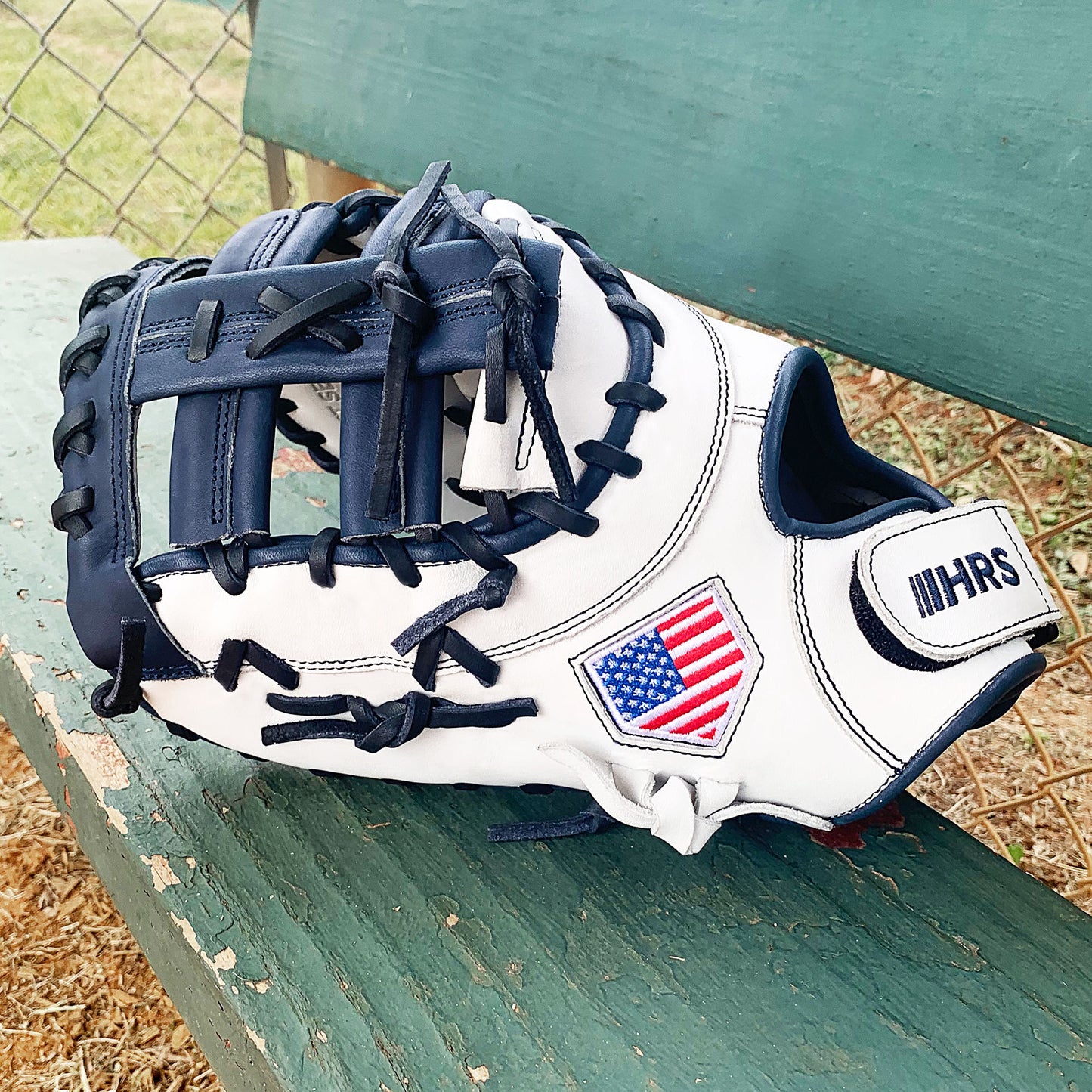 13" Softball First Base Mitt - White with Navy Laces