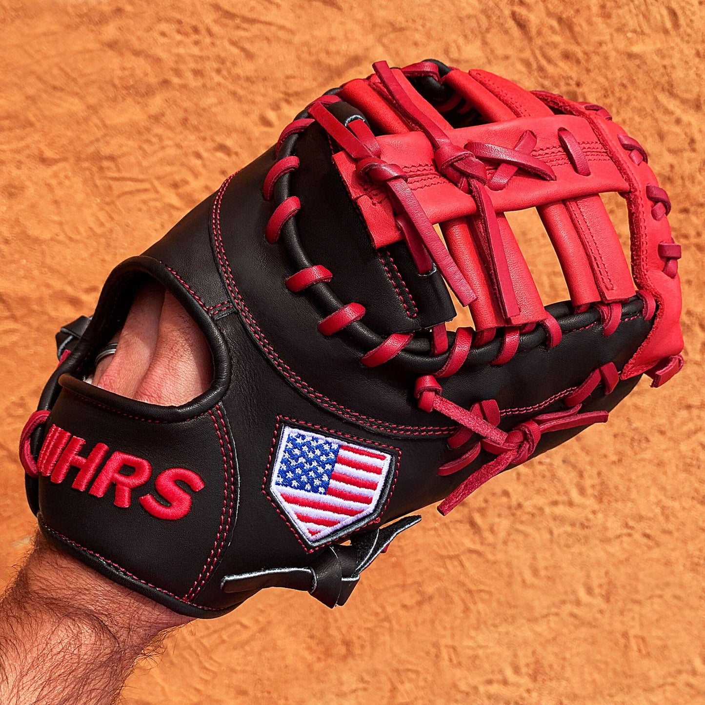 13" Baseball First Base Mitt - Black with Red Web