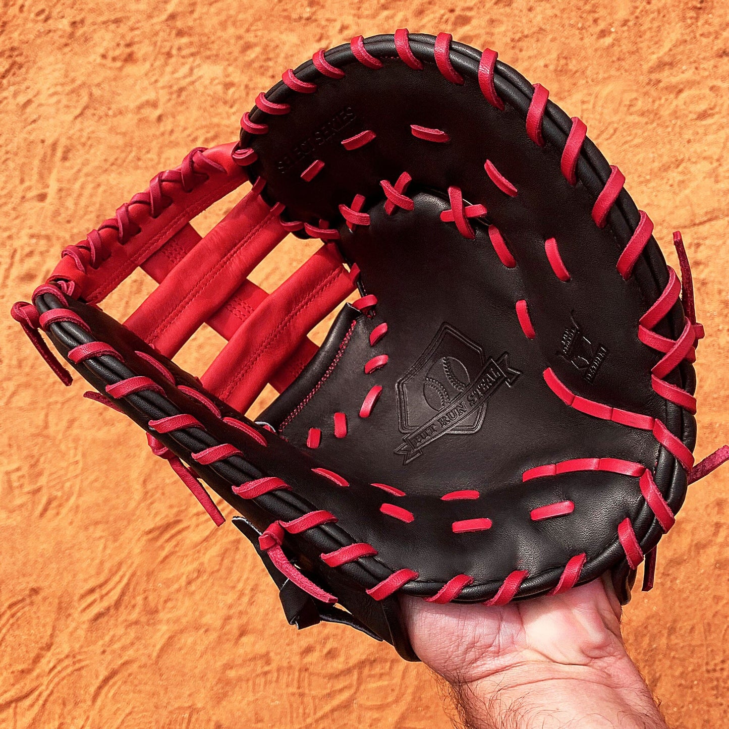 13" Baseball First Base Mitt - Black with Red Web