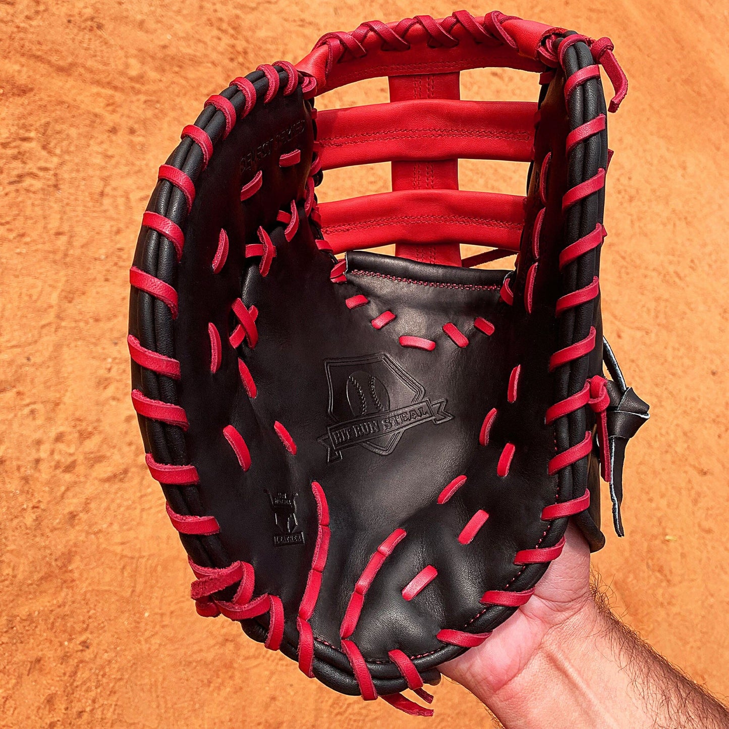 13" Baseball First Base Mitt - Black with Red Web