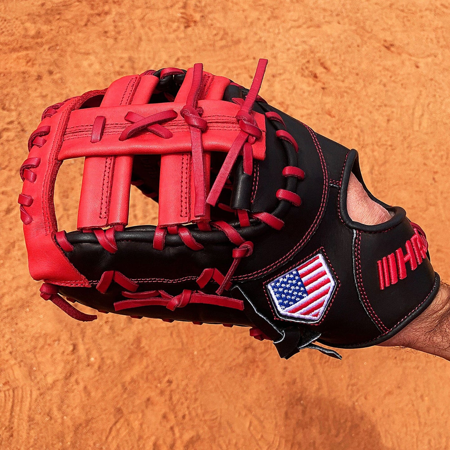 13" Baseball First Base Mitt - Black with Red Web