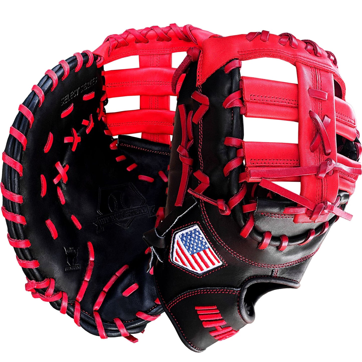 13" Baseball First Base Mitt - Black with Red Web