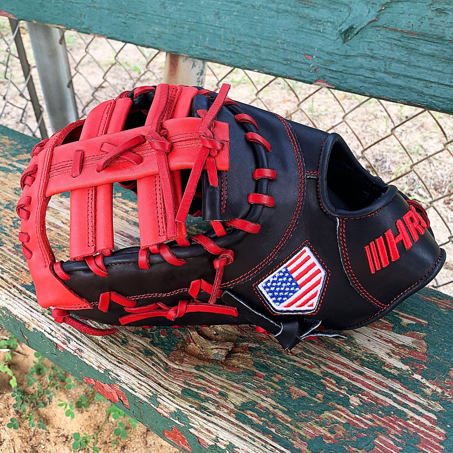 13" Baseball First Base Mitt - Black with Red Web