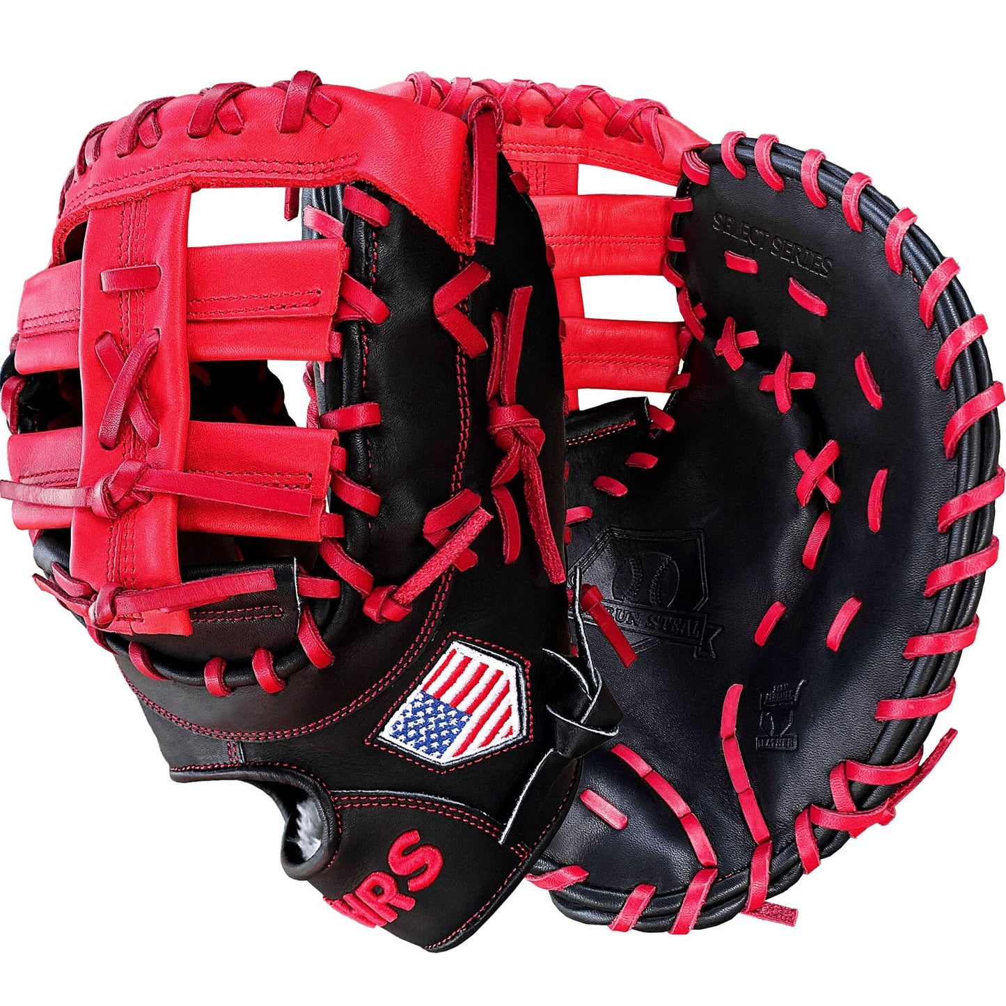 13" Baseball First Base Mitt - Black with Red Web