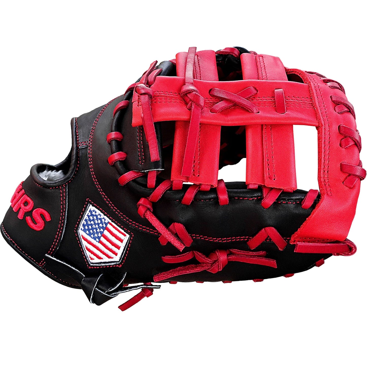 13" Baseball First Base Mitt - Black with Red Web