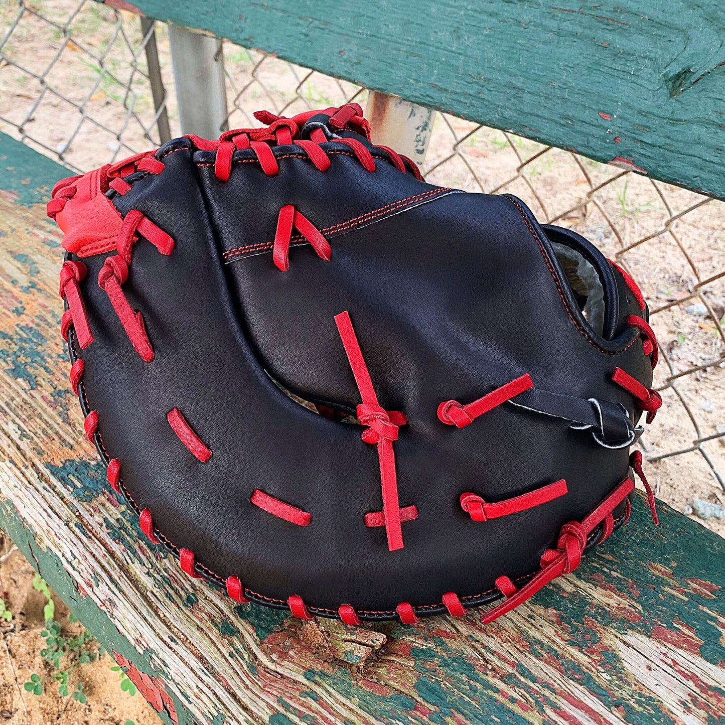 13" Baseball First Base Mitt - Black with Red Web