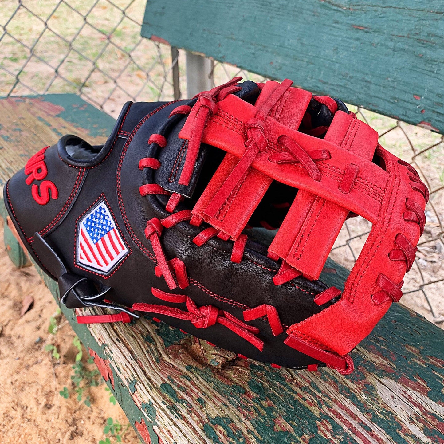 13" Baseball First Base Mitt - Black with Red Web