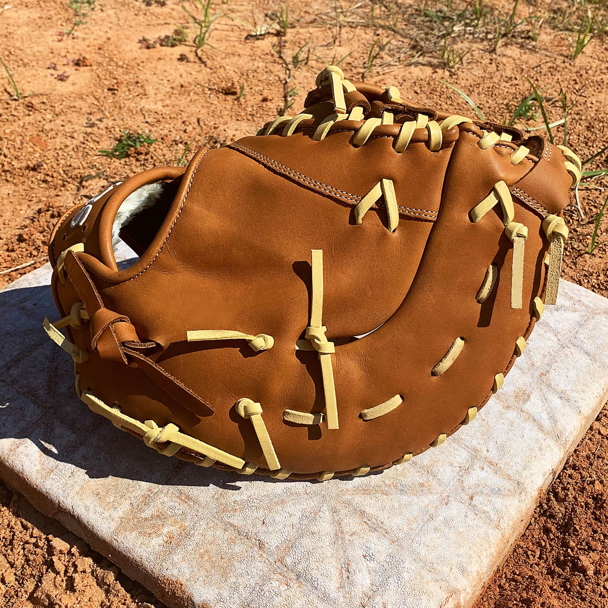 13 Baseball First Base Mitt - Tan with Cream Laces – Hit Run Steal