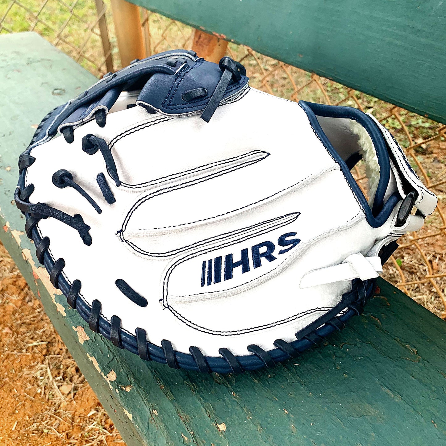 34" Softball Catcher's Mitt - White with Navy Laces