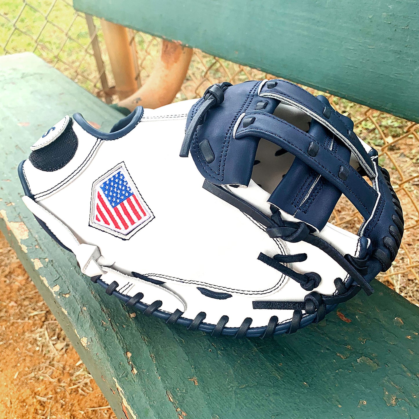 34" Softball Catcher's Mitt - White with Navy Laces