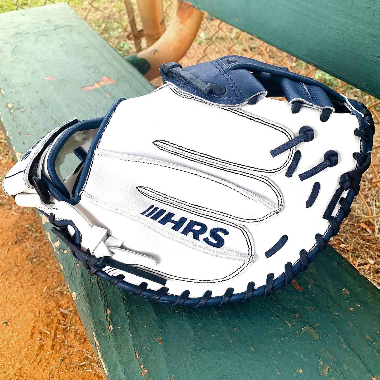 34" Softball Catcher's Mitt - White with Navy Laces