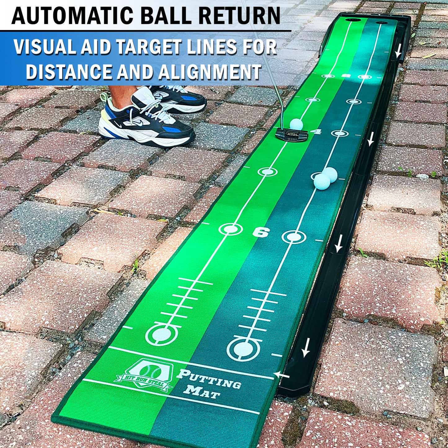 Indoor Golf Putting Practice Green With 3 Golf Balls- Great For Any Indoor Space/Office/Basement/Living Room - Automatic Ball Return