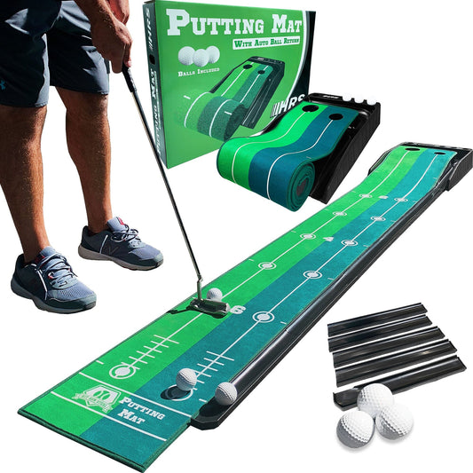 Indoor Golf Putting Practice Green With 3 Golf Balls- Great For Any Indoor Space/Office/Basement/Living Room - Automatic Ball Return